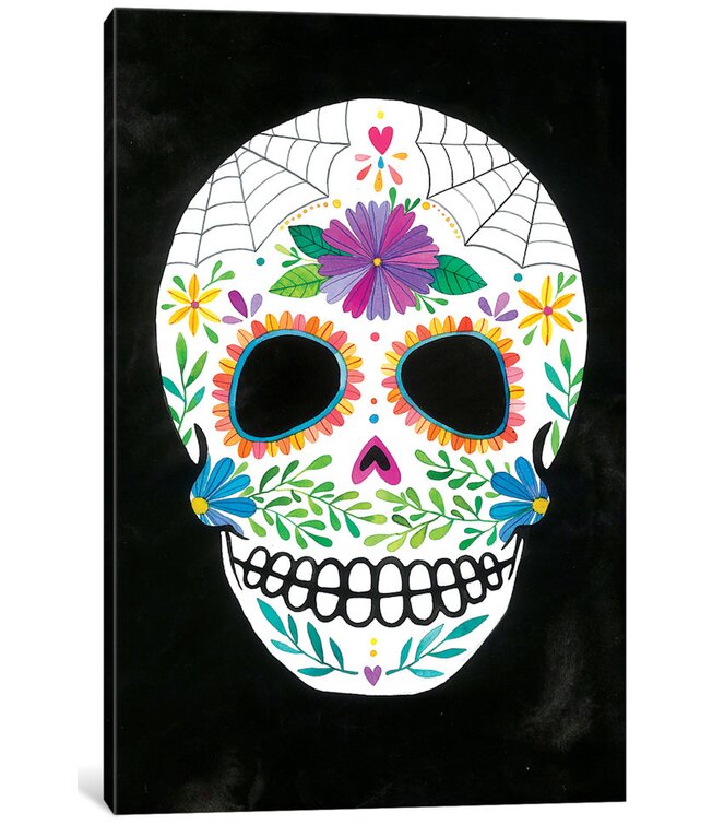 sugar skulls music notes and star in color for women
